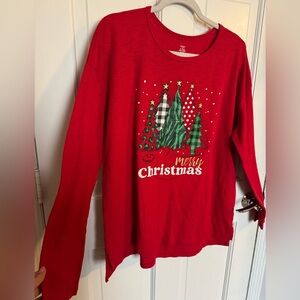 Holiday Time Red Merry Christmas Long Sleeve Tee